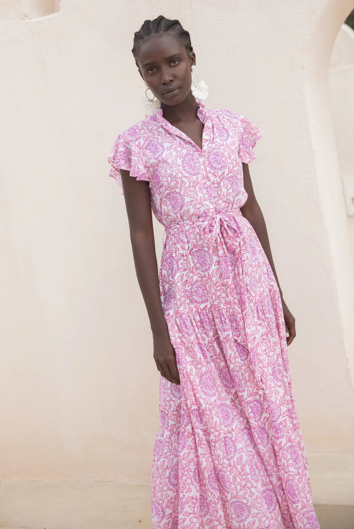 oliphant pink dress V-NeckCuffed Raton Pink Maxi Dress by Oliphant Poshabilities